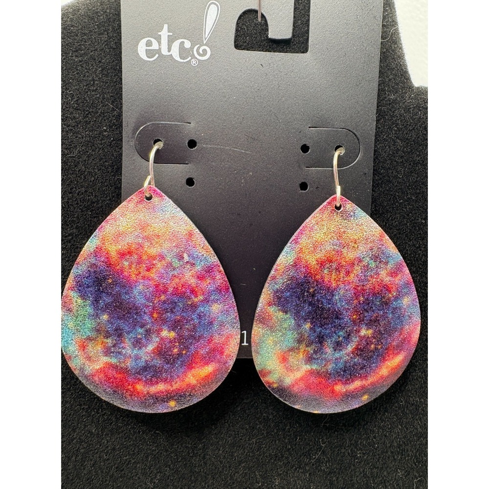 etc! Teardrop Dangle Galaxy Print Earrings